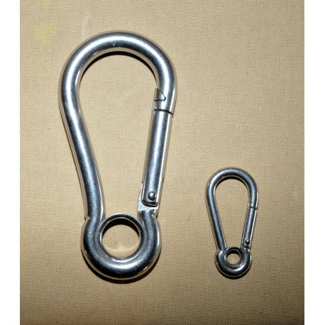Mousqueton de pompier inox à oeil tournant 120 mm et 60 mm